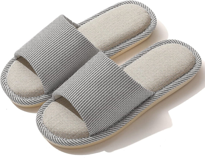 JIJIe Slippers for Women Men Linen Slippers Open Toe House Shoes Summer Sandals for Indoor Outdoor Bedroom