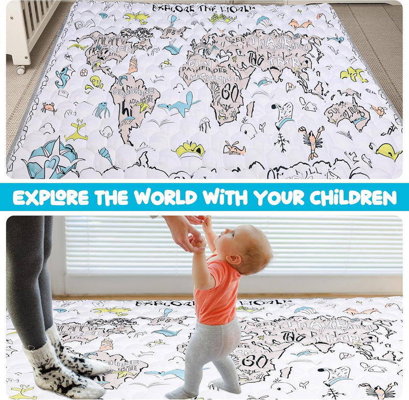 EAQ Crawling Mat Baby 150 x 180 cm, Foldable & Washable Baby Playpen Mat, Thick One-Piece Crawling Mat, Extra Large, Non-Slip Crawling Blanket for Baby
