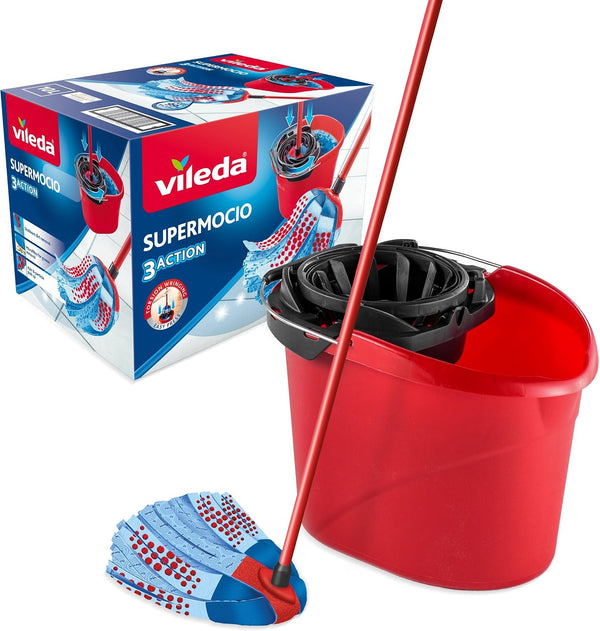 SuperMocio Complete Set of Wringer Bucket + Mop with 3D Super Mocio 3Action Head