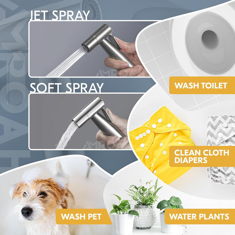 AMROAH Handheld Bidet Sprayer Set for Toilet with Hose & Easy Installation, Stainless Steel Bidet Toilet Sprayer Shower Adjustable Water Pressure Control for Feminie Wash Baby Wash Pets