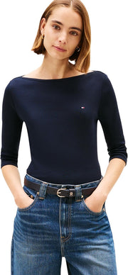 womens Slim Cody Boat-Nk 3/4Slv T-Shirts - BLUE