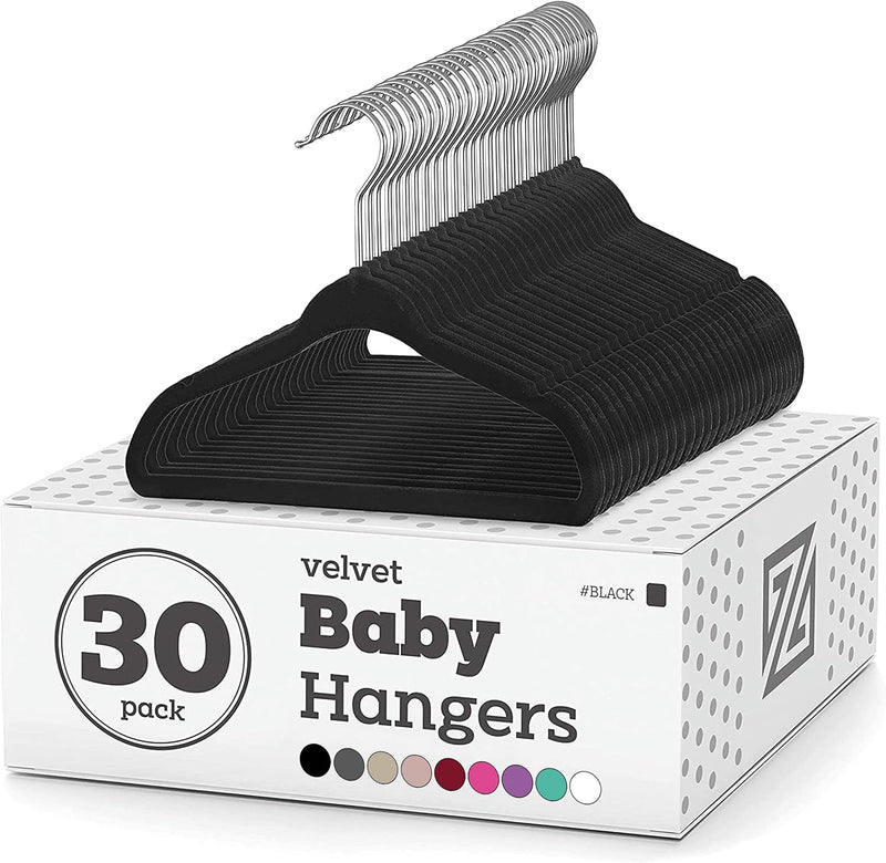 Zober Premium Quality Space Saving Kids Velvet Hangers Strong and Durable 360 Degree Chrome Swivel Hook Ultra Thin Non Slip Junior Hangers,-50 Pack Off-white ZO-VJ303…