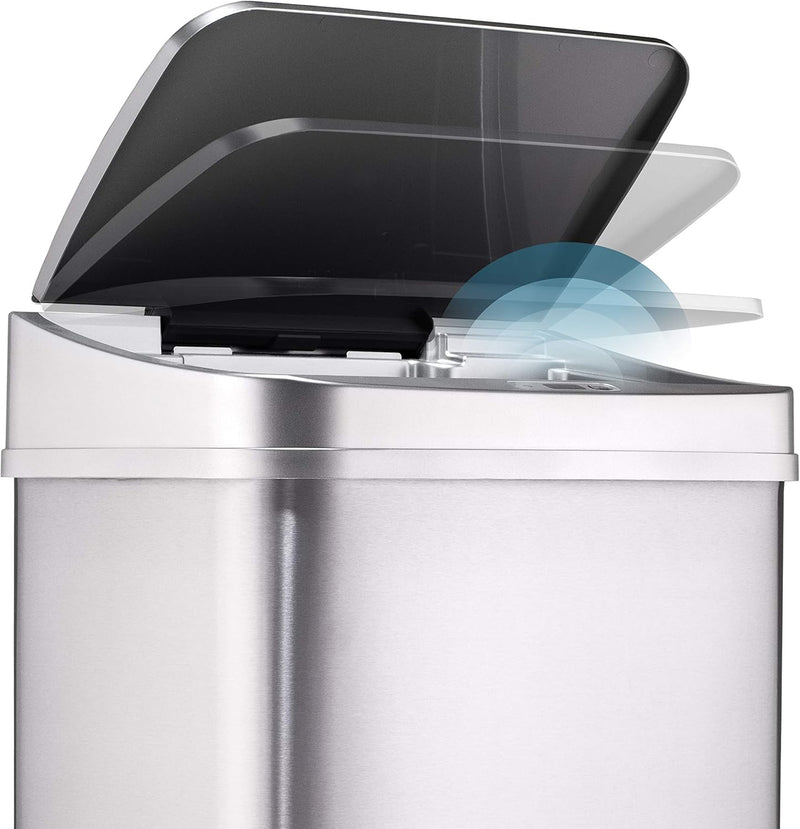 NINESTARS, DZT-50-28, 50 L Silver Lid Automatic Touchless Motion Sensor Stainless Steel Trash and Garbage Bin with Highly Durable Silver Lid Mechanism for Home, Kitchen and office - 13 Gal SL Trash Can