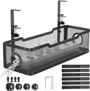 Cinati Under Desk Cable Management Tray Black, Cable Management Under Desk No Drill, Cable Tray with Clamp for Desk Wire Management,Desk Cable Management Box for Office, Home - No Damage to Desk - Black-1 Pack(13.4")