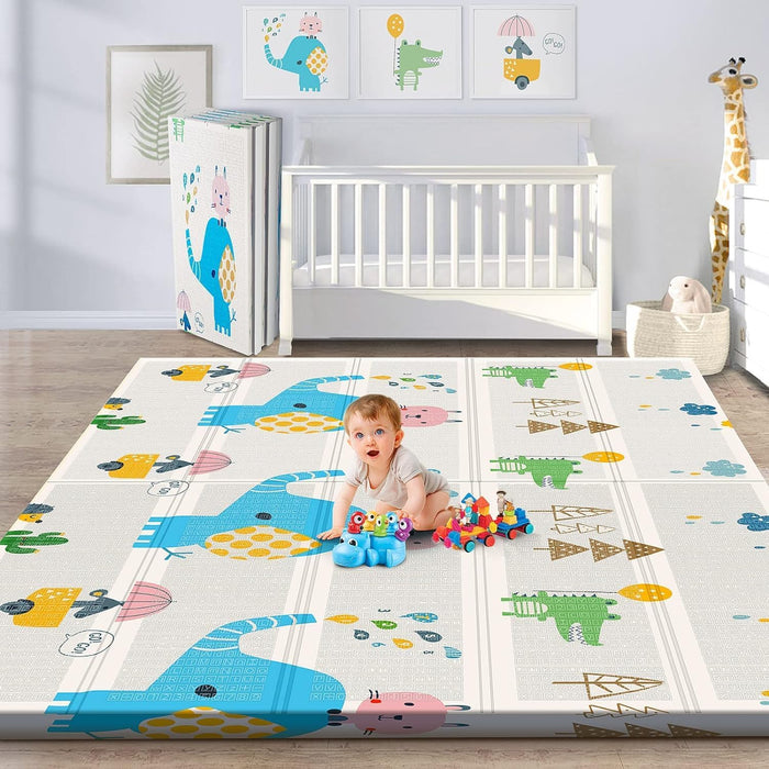 AM ANNA Baby Floor Play Mat, 0.6 in Thicker Reversible Foldable Baby Play Mat,Extra Large Play Mat for Baby Waterproof Non Toxic Anti-Slip Reversible Foam Playmat for Baby Toddlers Kids(79"x71")