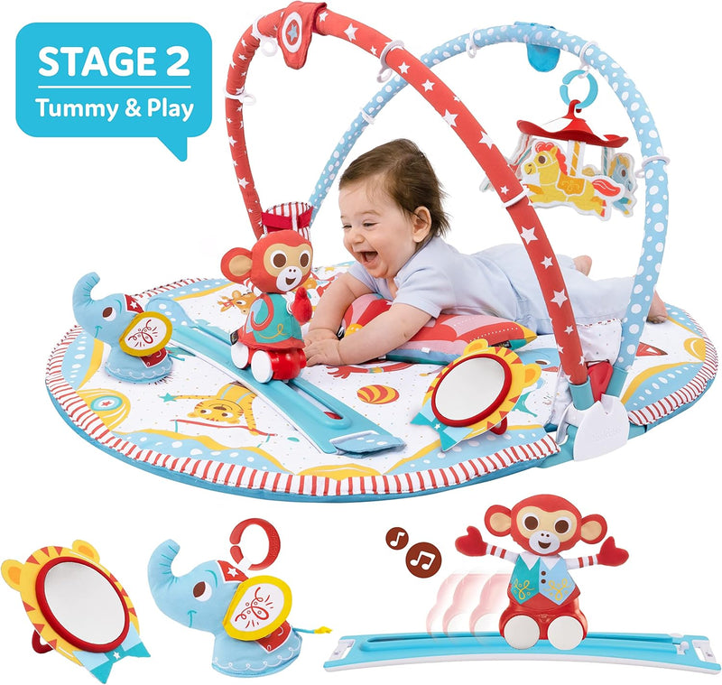 Yookidoo Circus Baby Playmat Gym. with Musical Motorized Mobile, Tummy Time Pillow, Mirror, and Newborn Textured Animal Figures. Infant Activity for 0-12 Month.
