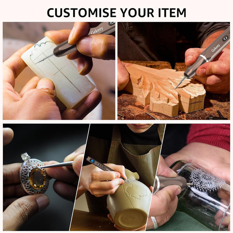 Electric Engraving Pen, Cordless Rechargeable Mini Rotary Tool with 42 Bits, Aluminum Body, Variable Speed, Portable Engraver Pen for Metal Wood Glass and Plastic, Brown