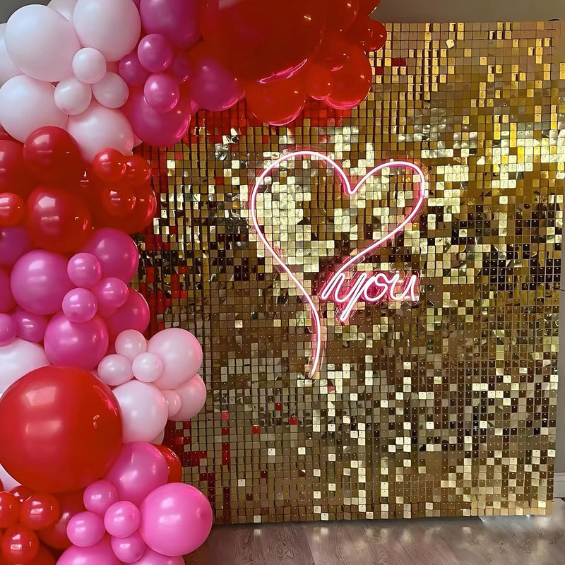 FlavorThings Easy Setup 24 Panels Light Gold Sequin Shimmer Wall Backdrop Panels for Party Decor for Wedding, Anniversary, Birthday, Engagement and Bachelorette Party (Light Gold, 24)