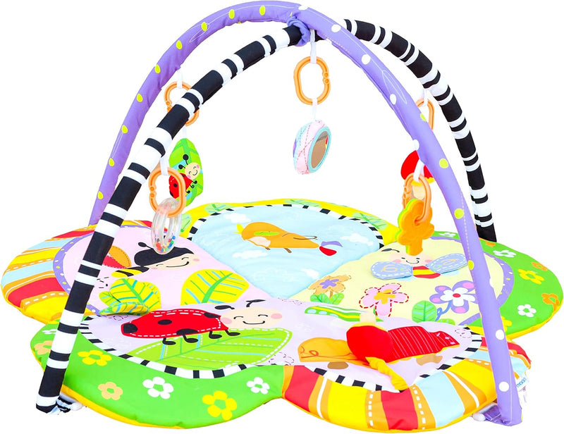 The Moon Brand Perky Baby Playmat and Activity Gym for Newborn Baby & Infant 5 Hanging Sensory Toys Visual, Hearing, Touch, Cognitive Early Development Playmat. Suitable from 0m+ 80cm Paradise Play - Blue