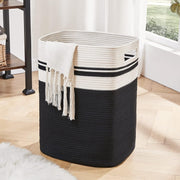 OIAHOMY Laundry Hamper-Laundry Basket,Tall Cotton Storage Basket with Handles,Decorative Blanket Basket for Living room,Collapsible Large Basket for Toys,Pillows,Clothes Organizer-16x13x22in-Black - Black Large