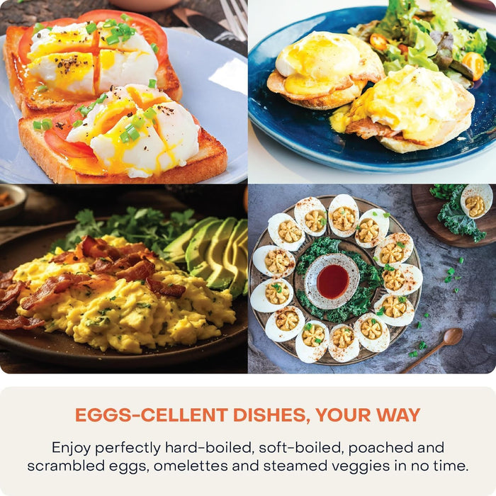 Electric Egg Cooker, 350W, 7-Egg Capacity, Double Layer Steamer with Auto Shut-off, White