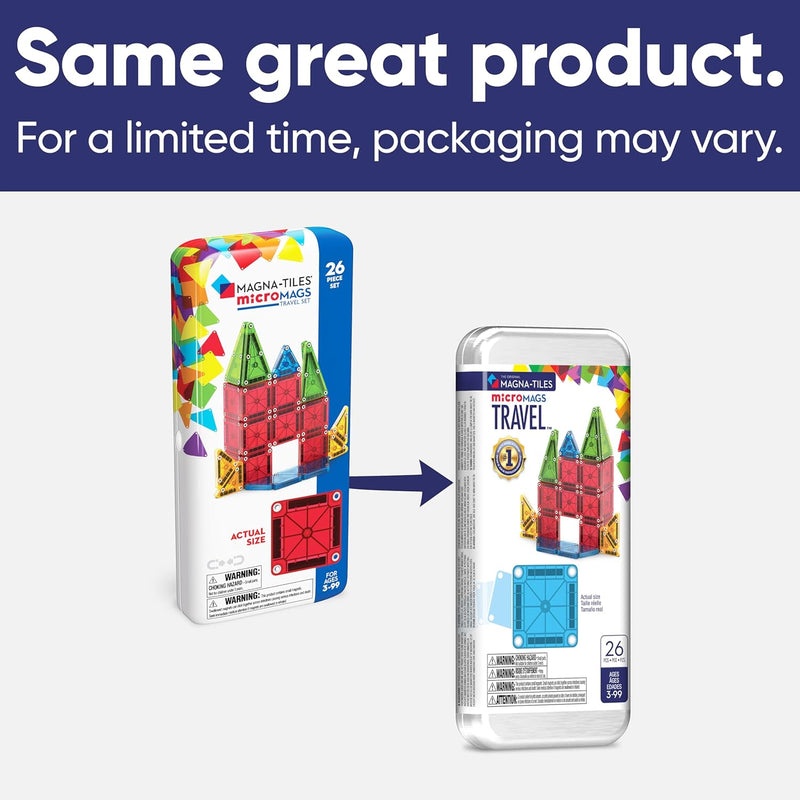 MAGNA-TILES microMAGS 26-Piece Travel Magnetic Construction Set Bold Colors, The Original Magnetic Building Brand
