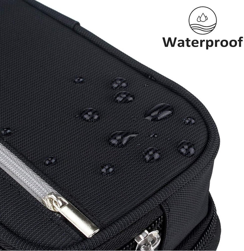 Large Capacity Waterproof Pencil Case - Multi-functional Black Stationery Desk Organizer, Ideal for Adults and Travel, with Multiple Compartments and Pockets