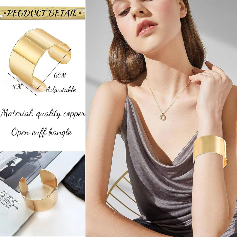 2pcs Gold Cuff Bracelets, Chunky Bracelet for Women, Opening Bracelets, High-Grade Metal Bracelet, C-Shaped Adjustable Polished, Daily Versatile for Women, Open Wide Wire Bangle Bracelets
