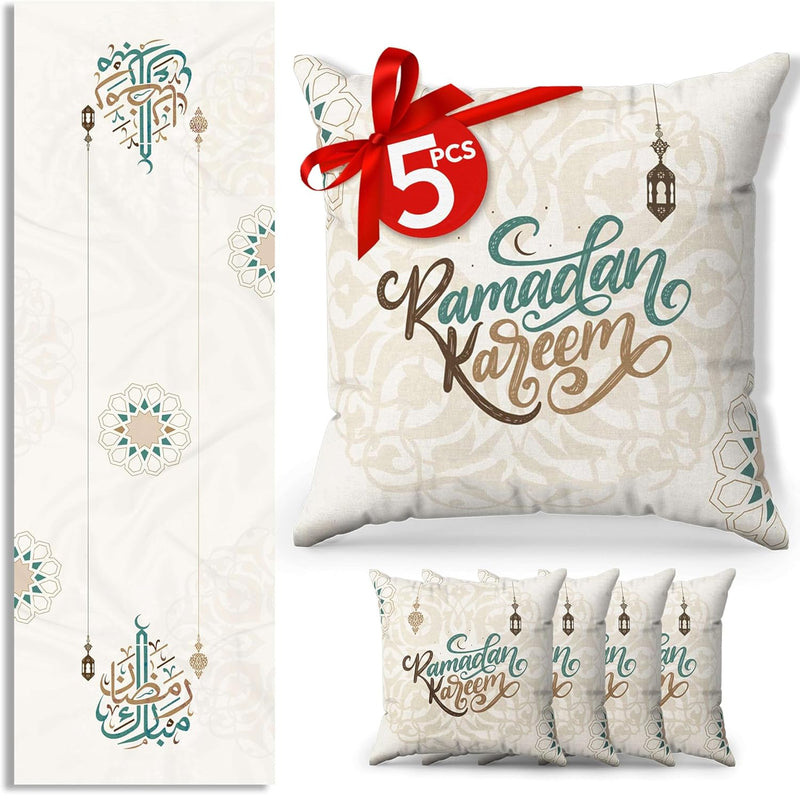 OLEEK Decorations for Home - Table Runner & 4pcs Pillow Covers - Decorations for Table - Gifts - Decor 2023 - 46 x 46 cm, Set of 4