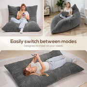 Giant Bean Bag Chair, 3-in-1 Convertible Bean Bag Floor Cushion with Machine Washable Cover,Giant Bean Bag Chairs for Adults, Living Room, Bedroom (Grey) - Grey