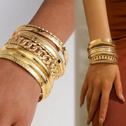 Gold Bangle Bracelets for Women, 14K Gold Plated Stackable Indian Bangles Set, Multi Layer Textured Chunky Boho Jewelry