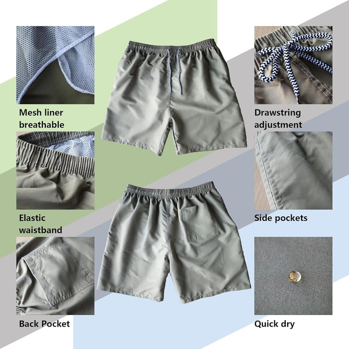 Sun Ora Men's Swim Trunks Quick Dry Swimming Shorts,Mesh Layer Swim Suit Plain Beach Board Shorts with Mesh Pockets