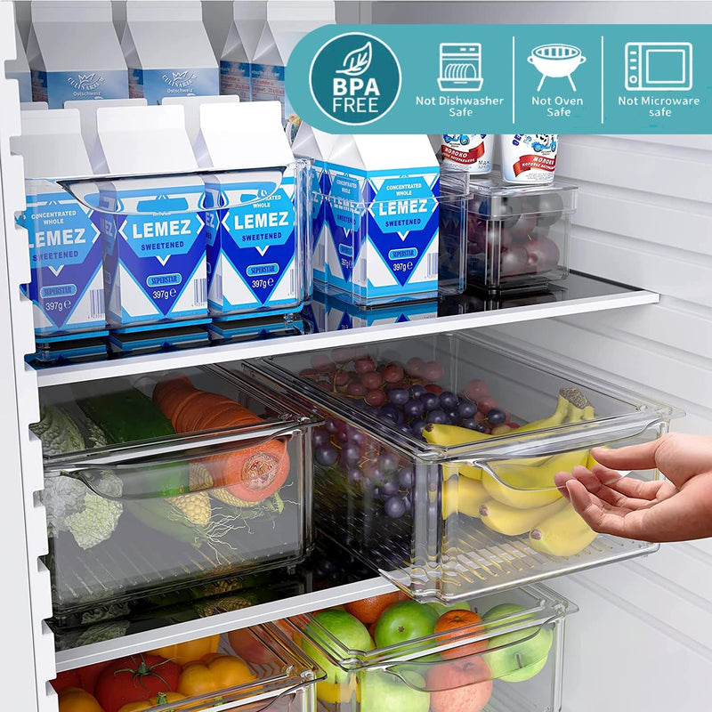 Yoawllty 10 Pack Fridge Organizers and Storage, Stackable Refrigerator Pantry Organizer Bins with Lids, Clear Plastic Food Storage Bins for Kitchen, Fridge Organizer