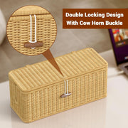 Cable Management Box, Handmade Rattan Organizer, 2 Open Slots Cords Hider Under Desk Cord Organizer Management, For Computer Router Usb Hub & Power Strip
