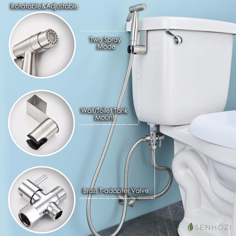 Senhozi Brushed Gold Bidet Sprayer for Toilet, Stainless Steel Spray Head with Jet Spray and Soft Spray Modes, Bathroom Handheld Spray for Cloth Diaper Sprayer, Bathing Pets, Feminine Wash