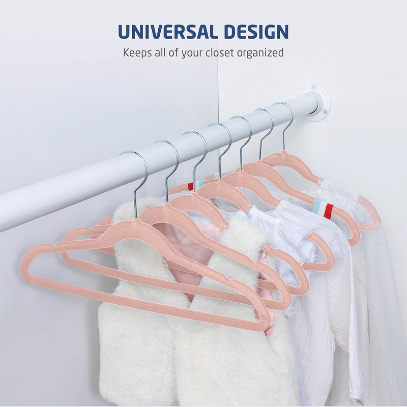 Zober Premium Quality Space Saving Kids Velvet Hangers Strong and Durable 360 Degree Chrome Swivel Hook Ultra Thin Non Slip Junior Hangers,-50 Pack Off-white ZO-VJ303…