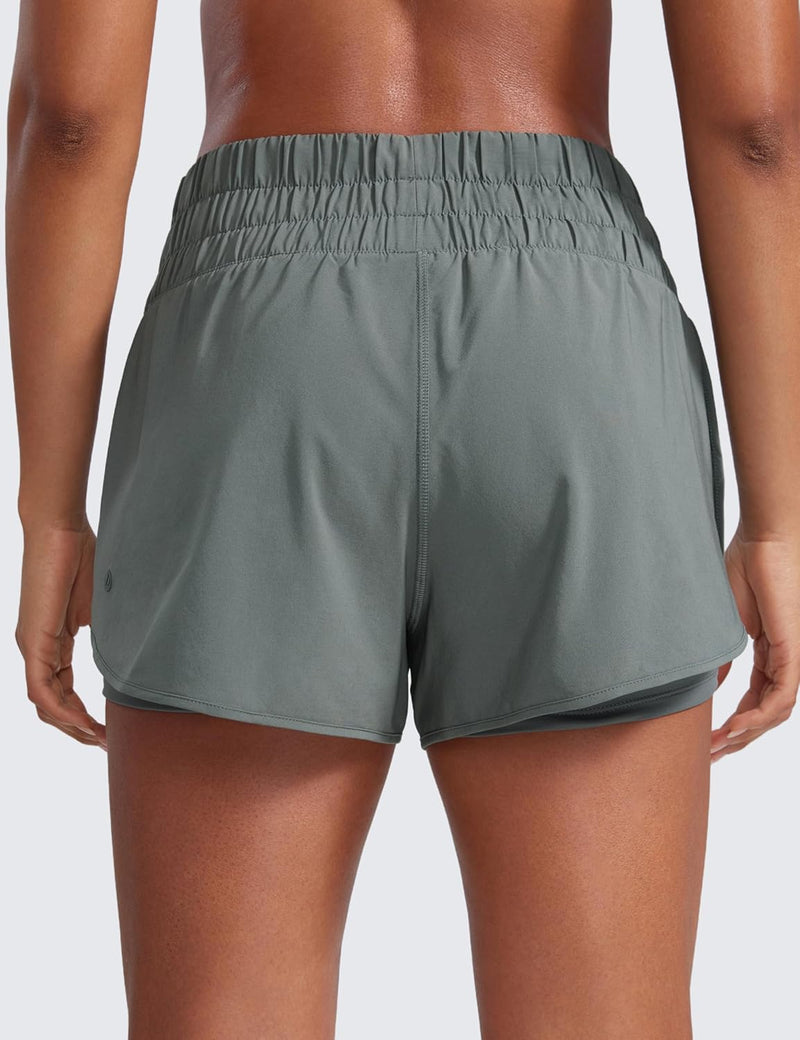 CRZ YOGA 2 in 1 High Waisted Running Shorts for Women 3" - Split Breathable Athletic Tennis Gym Workout Shorts with Pockets
