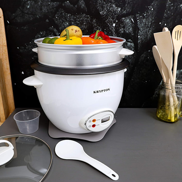 Krypton 700w 1.8 l rice cooker with steamer | non-stick inner pot, automatic cooking, easy cleaning, Krypton, white, KNRC5283
