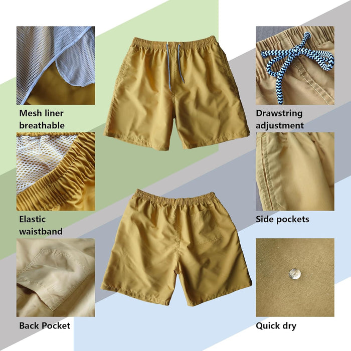 Sun Ora Men's Swim Trunks Quick Dry Swimming Shorts,Mesh Layer Swim Suit Plain Beach Board Shorts with Mesh Pockets