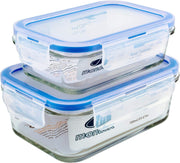 Mondex Cmn0094-96 2 Pieces Food Storage Container With Lid, Blue, 350 Ml/700 Ml, Rectangle, Glass - 2 Pieces Set 350ml & 700ml