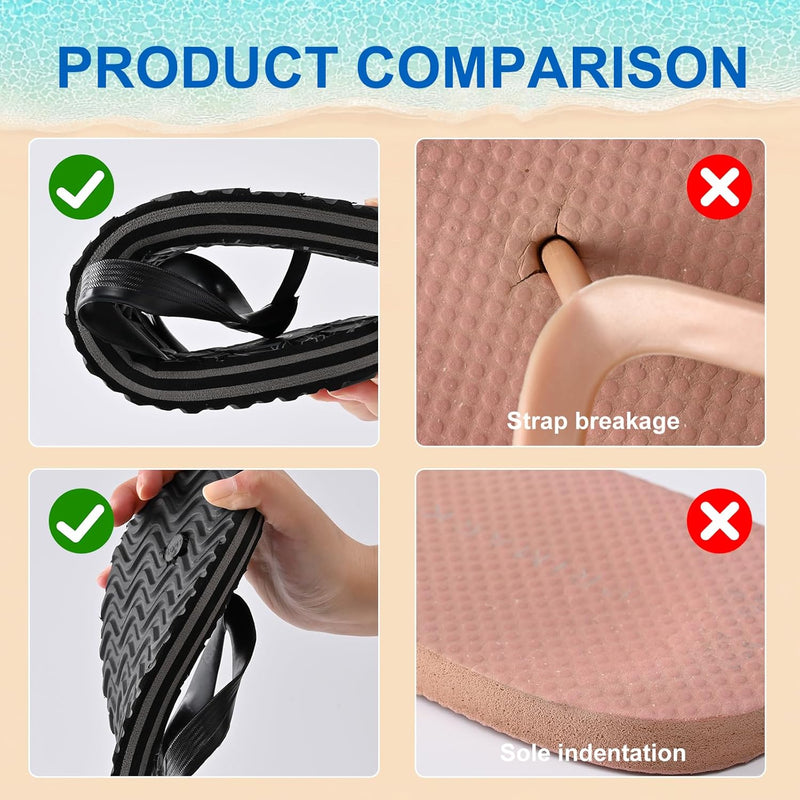 SFN Top Men's Flip Flops - Comfortable Beach Slippers for Men, Lightweight & Durable, Flat Sole Sandals for Casual Wear, Pool, Travel - Black