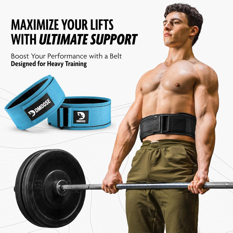 DMoose Fitness Weight Lifting Belt - Auto Locking 4" Nylon Gym Belt with Adjustable Buckle - Provides Lumbar Support & Stability for Olympic Training, WOD & Cross Training for Men & Women