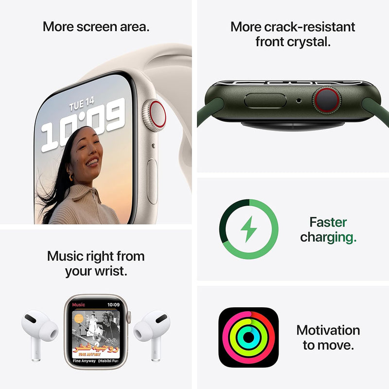 Apple Watch Series 7 (GPS + Cellular, 45mm) Smart watch - Graphite Stainless Steel Case with Midnight Sport Band - Regular. Fitness Tracker, Blood Oxygen & ECG Apps, Water Resistant (Renewed)