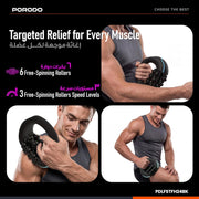 Porodo Relieva Electric Roller Massager, 3-Speed Cordless Muscle Massage Roller with 6 Free-Spinning Intensive Rollers, Handheld Ergonomic Deep Tissue Therapy Device for Leg, Arm, Neck Relief - Black