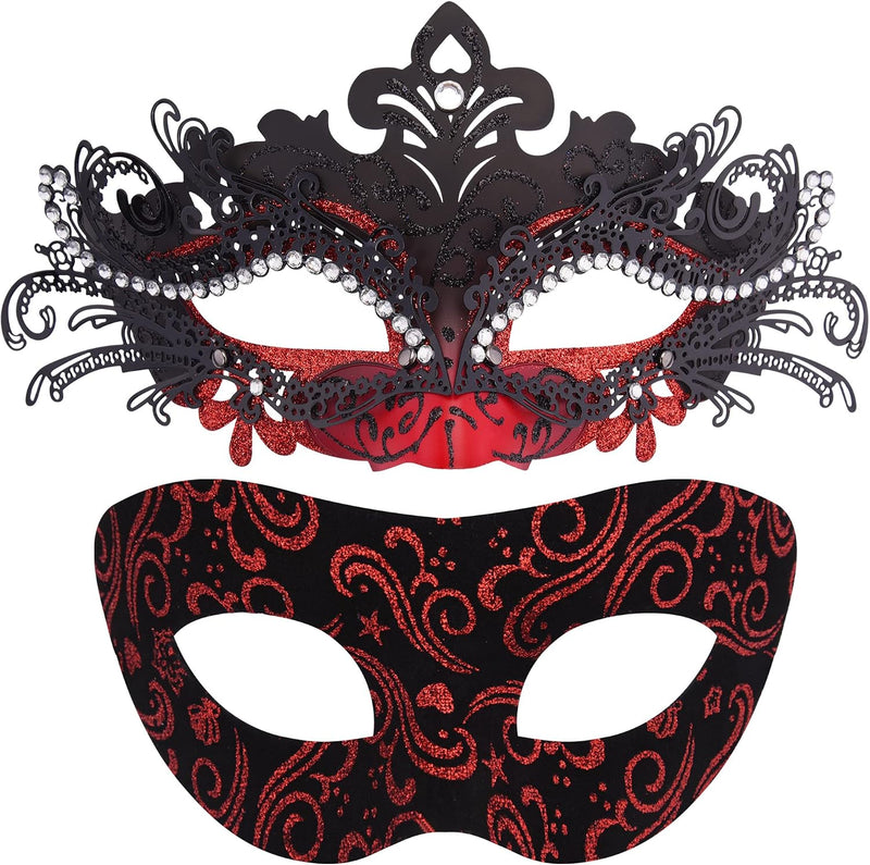 2 Stck Venezianische Maske Paar Maskerade Mask Venezianischen Maske Kostm Masken fr Damen Herren Halloween Karneval Party - Alloy Inlaid Black & Red