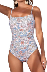 Women's One Piece Swimsuits Tummy Control Ruched Bathing Suit 1 Piece Swimwear - Orange Floral Printed 2