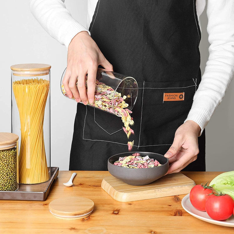 Airtight Glass Storage Canister with Bamboo Lid, Clear Food Storage Container Kitchen Pantry Storage Glass Canisters Jar Set for Flour Cereal Sugar Tea Coffee Beans Snacks Nuts Candy (3 Pack, 2400ml)