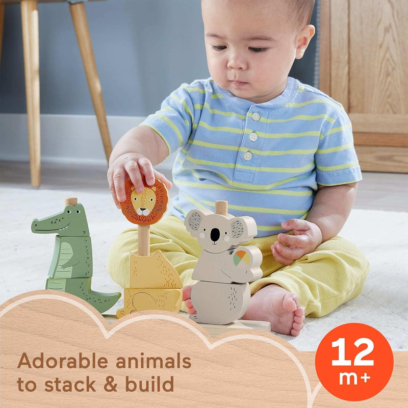 Fisher-Price Baby & Toddler Toy Wooden Stack & Sort Animals, 10 Wood Pieces for Developmental Play Ages 1+ Years