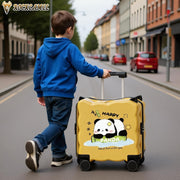 2PCS Kids Ride-On Suitcase, 20 Inch Carry-On Trunk with Cup Holder, Smooth Silent Wheels, Telescopic Handle, U-Shaped Seat, Password Lock, Unique Design, ABS Hardshell Case, Yellow