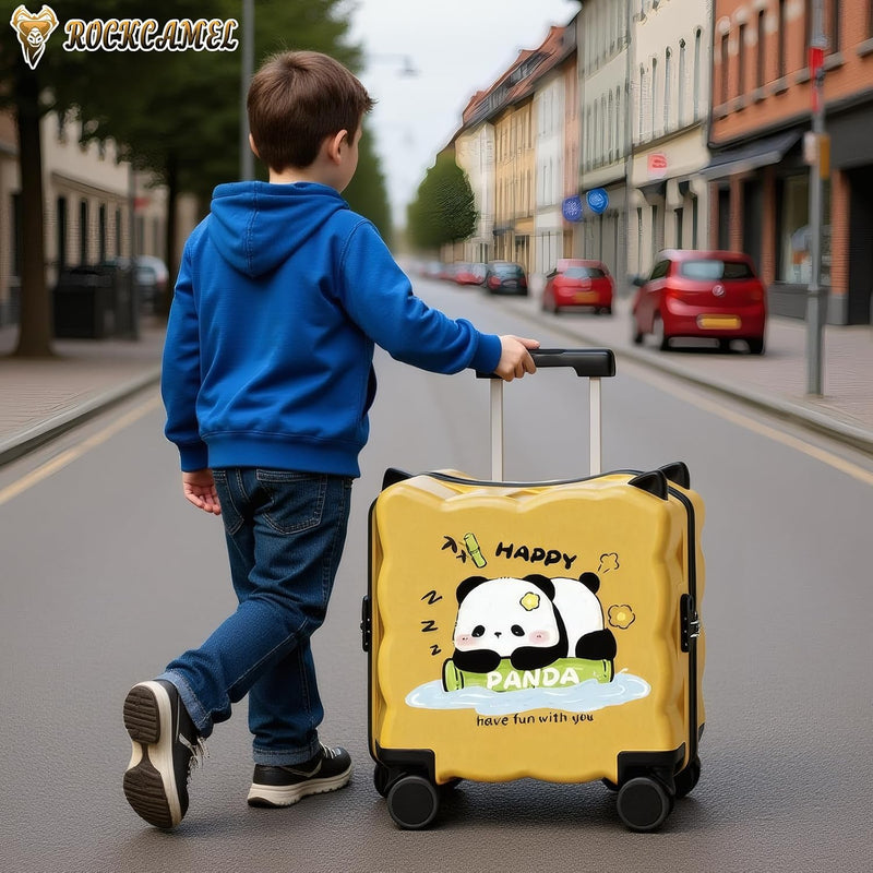 2PCS Kids Ride-On Suitcase, 20 Inch Carry-On Trunk with Cup Holder, Smooth Silent Wheels, Telescopic Handle, U-Shaped Seat, Password Lock, Unique Design, ABS Hardshell Case, Yellow