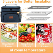 Insulated Lunch Bag for Men and women,Leak-Proof Cooler Lunch Box,Large Lunch Cooler Bag for Work,Travel,Picnic,navy blue,14L