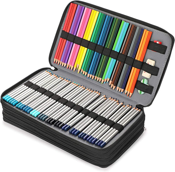 Large Capacity PU Pencil Case, 300 Pencil Holder Pouch, Black