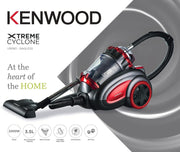 KENWOOD Vacuum Cleaner 2200W Multi Cyclonic Bagless Canister Vacuum Cleaner 3.5L with 5m Cable, Multi-Surface, Cleanable Hepa Filter, Anti Bacteria, Pet Care for Home & Office VBP80.000RG Grey/Red - NEW