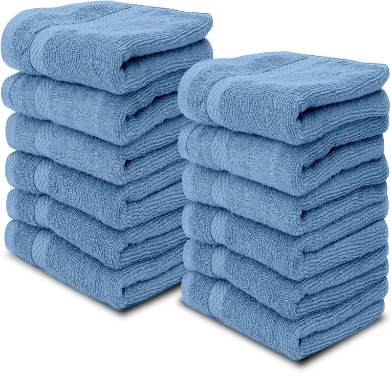 White Classic Luxury Cotton Washcloths - Small Hotel Spa Bathroom Face Towel | 12 Pack |