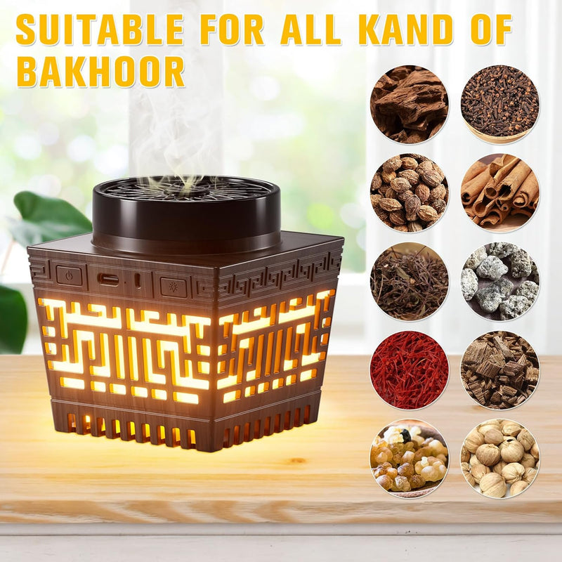 Telawah Mini Incense Burner Bakhoor - Portable Rechargeable USB Aroma Diffuser with Remote Control Light， Electric Arabian Incense Holder Home Decor.