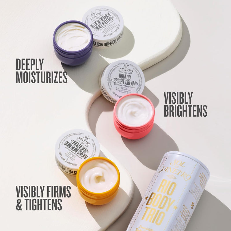 Rio Trio Mini Vanilla Body Cream Discovery Set - Brazilian Bum Bum Cream, Delicia Drench Body Butter, Bom Dia Bright 50 ml - Amazon Exclusive Trial Set (48 value)