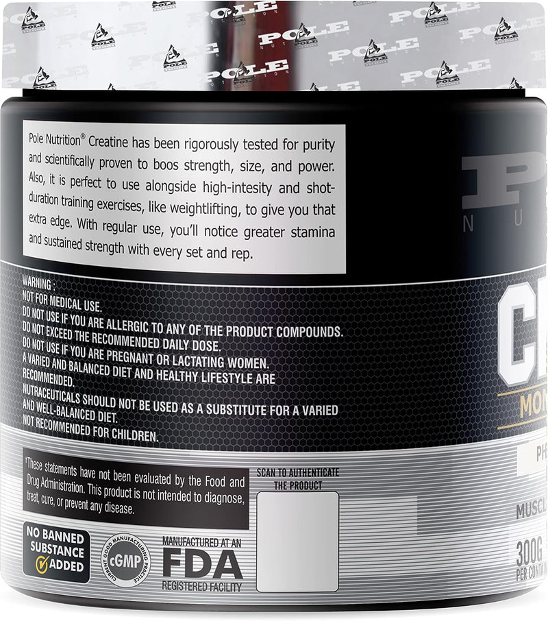 Pole Nutrition Creatine Monohydrate Micronized Powder, Unflavoured, 300g