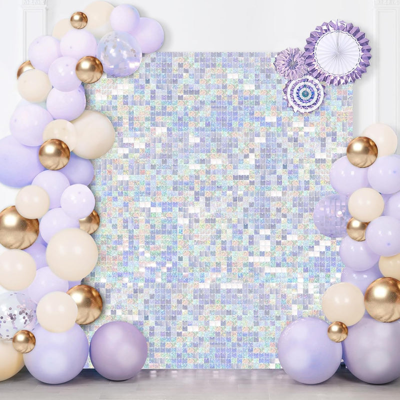 LuoluoHouse Shimmer Wall Panel Sequin Backdrop Panels 12 Packs-Iridescent Silver Backdrop for Graduation Anniversary Backdrop Wall Backdrops Engagement Decoration