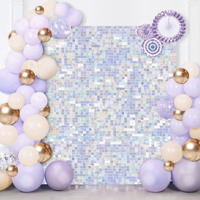 LuoluoHouse Shimmer Wall Panel Sequin Backdrop Panels 12 Packs-Iridescent Silver Backdrop for Graduation Anniversary Backdrop Wall Backdrops Engagement Decoration