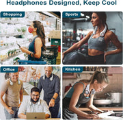KASTWAVE Portable Neck Fan, Hands-Free Bladeless Fan, 360 Cooling Personal Fan, 3 Speeds Adjustment, 78 Air Outlet, Headphone Design, Rechargeable, USB Powered Neck Fan for Outdoor Indoor